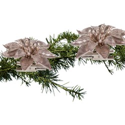 2x stuks kerstboom bloemen kerstster roze glitter op clip 9 cm - Kersthangers