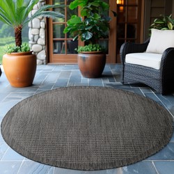 Rond Binnen & Buiten vloerkleed - Riza - Kader Motief - Zwart - 160 cm Ø rond