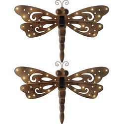 3x stuks ijzeren decoratie libelle met solar verlichting 53 x 35 cm - Tuinbeelden