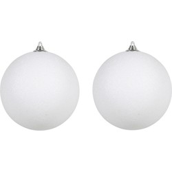 3x Witte grote kerstballen met glitter kunststof 18 cm - Kerstbal