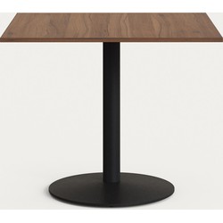 Kave Home - Esilda-tafel van noothouten melamine en zwart gelakte metalen poot 90 x 90 x 70 cm