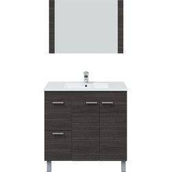 Meubel met keramische wastafel 80 cm, 2 deuren, 2 laden en spiegel - Aktiva