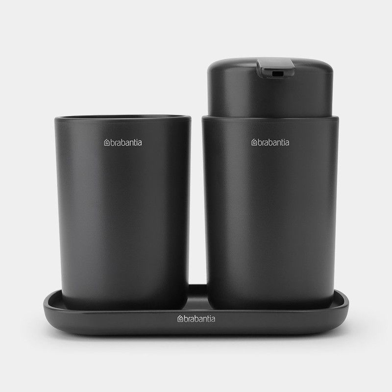 ReNew Badkameraccessoire-set, zeepdispenser, tandenborstelhouder en schaal - Dark Grey - 