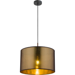 1-lichts hanglamp met goudkleurige kunststof kap | ø 40 cm | Zwart | E27 | Woonkamer | Eetkamer