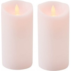 2x LED kaars/stompkaars roze met dansvlam 15 cm - LED kaarsen