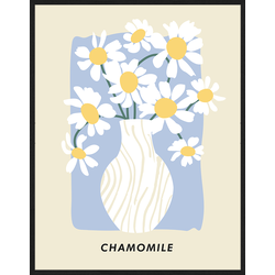 Any Image Print 'Chamomile' - Schilderij - Wanddecoratie - Inclusief beukenhouten lijst - Poster - 73x93cm - Zwarte lijst met Passe Partout