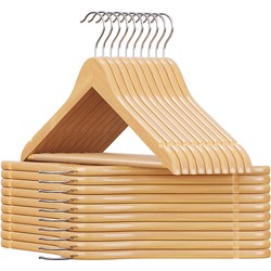 Set van 20 houten eucalyptus kleerhangers met schouderinkepingen, broekstang en draaibare haak - L44,5 x H23 cm