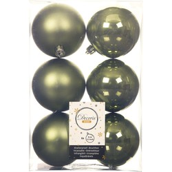 6x stuks kunststof kerstballen mos groen 8 cm glans/mat - Kerstbal
