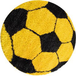 Outlet - Fun Voetbal Kinderkamer Rond Vloerkleed Hoogpolig Geel - 100 CM ROND- 100 CM ROND