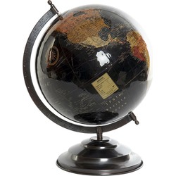 Items Deco Wereldbol/globe op voet - kunststof - zwart - home decoratie artikel - D25 x H35 cm - Wereldbollen