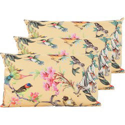 Anna's Collection Sierkussen voor binnen en buiten - 3x - vogels - geel - 30 x 50 cm - tuinkussen - Sierkussens