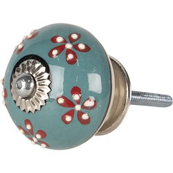 Clayre & Eef Deurknop  Ø 4 cm Groen Keramiek Rond Bloemen Meubelknop