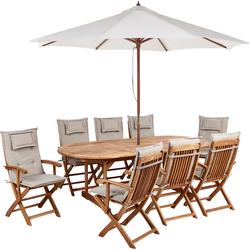 MAUI II - Tuinset voor 8 met parasol - Taupe - Acaciahout