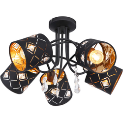 Plafondlamp 5-lichts met kristallen | ø 46 cm | Zwart/Goud | Acryl | E14