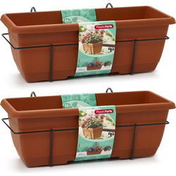 Plasticforte Balkonbak - 3x - bruin - 50 cm - plantenbak met hanger - Plantenbakken
