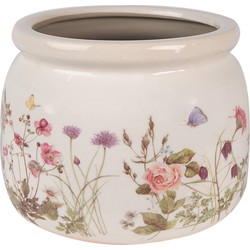 Clayre & Eef Bloempot  Ø 20x15 cm Beige Roze Keramiek Bloemen Bloempot Binnen