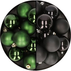 24x stuks kunststof kerstballen mix van donkergroen en zwart 6 cm - Kerstbal