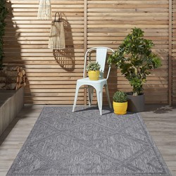 Caprenia Buitenkleed Geruit Donkergrijs vloerkleed - Indoor & Outdoor - 200 X 200 Rond CM