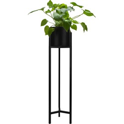 QUVIO Plantenstandaard inclusief pot - 22 x 22 x 90 cm - Metaal - Zwart - L