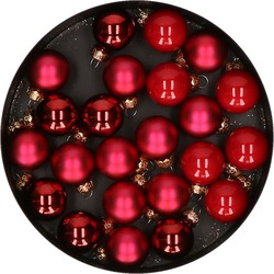 Othmar Decorations mini kerstballen van glas - 24x - rood - 2,5 cm - Kerstbal