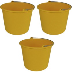 3x Schoonmaakemmers/huishoudemmers 12 liter geel - Emmers