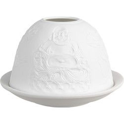 Clayre & Eef Waxinelichthouder Ø 12x8 cm Wit Porselein Boeddha