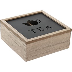 Items Theedoos/opbergdoos Cameron - 4-vaks - MDF hout - 16 x 16 x 7 cm - met doorzichtige deksel - Theedozen