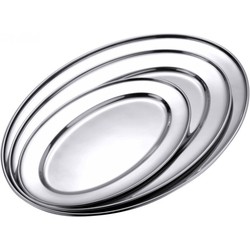 Set van 3x stuks RVS salade/vlees platte schalen ovaal 30 cm - Serveerschalen