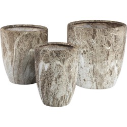 PTMD Bloempot Miah - 40x40x42 cm - Keramiek - Bruin - Set van 3