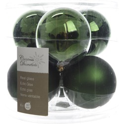 3 stuks - Kerstbal glas glans-mat diameter 8cm Dennen groen