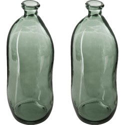 Atmosphera bloemenvaas - 2x - Organische fles vorm - groen transparant - glas - H36 x D15 cm - Vazen