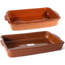 Ovenschalen set 2 stuks 4 liter en 8,5 liter terracotta aardewerk - Ovenschalen