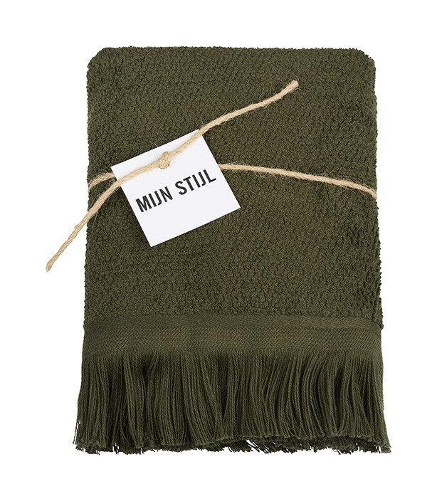 Mijn Stijl - Handdoek met franjes Donker groen - 