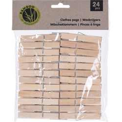96x Wasgoedknijpers naturel van bamboe hout 7 cm - Knijpers