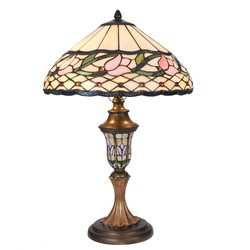 LumiLamp Tiffany Tafellamp  Ø 40x60 cm  Beige Roze Glas Bloem Tiffany Bureaulamp