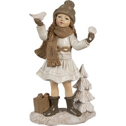 Clayre & Eef Decoratie Beeld Meisje 16 cm Beige Kunststof