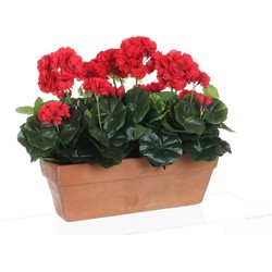 Mica Decorations geranium rood in balkonbak terra maat in cm: 39x13x40