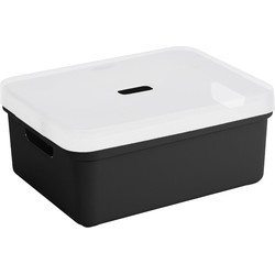 Sunware opbergbox/mand 24 liter zwart kunststof met transparante deksel - Opbergbox