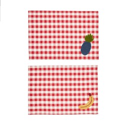 Kave Home - Naunet set van 2 vierkante placemats in rood en wit met fruit details, 100% katoen