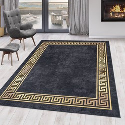 Fiesta Wasbaar Vloerkleed - Laagpolig - Gold Design - Zwart - Woonkamer Tapijt - Canvas Rug- 160x230 CM