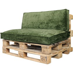Unique Living Palletkussenset Velours Pesto groen - set van 2 - zitkussen met rugkussen - 120x80/40cm