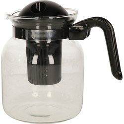 Theepot met filter - 1,5 liter - zwart - filter - glas - D16 x H17 cm - Theepotten