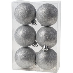 Cosy & Trendy Kerstballen - 6x st - zilver - glitters - 6 cm - Kerstbal