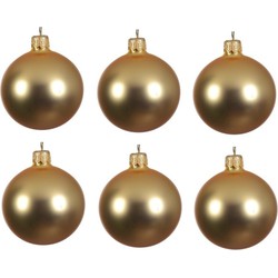 Decoris Kerstballen set - 6x stuks - goud - glas - 6 cm - mat - kerstversiering - gouden ophanglint - Kerstbal