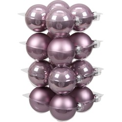 16x stuks glazen kerstballen salie paars (lilac sage) 8 cm mat/glans - Kerstbal