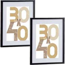 2x houten fotolijst - zwart - 40 x 50 cm - met passe-partout - Fotolijsten