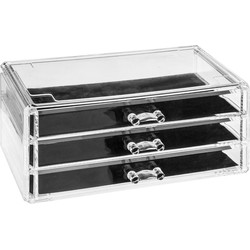 Sieraden/make-up organizer 3 lades rechthoek 24 x 11 cm van kunststof - Make-up dozen