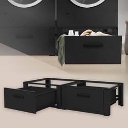 Set van 2 Wasmachine Onderbouw met Uittrekbare Laden Zwart Staal ML Design
