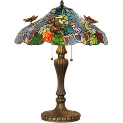 LumiLamp Tiffany Tafellamp  Ø 52x65 cm  Blauw Groen Glas Driehoek Vlinder Tiffany Bureaulamp