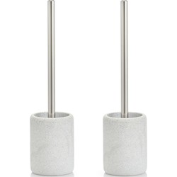 Set van 2x stuks wc-borstels met grijze houder van polyresin 36 cm - Toiletborstels